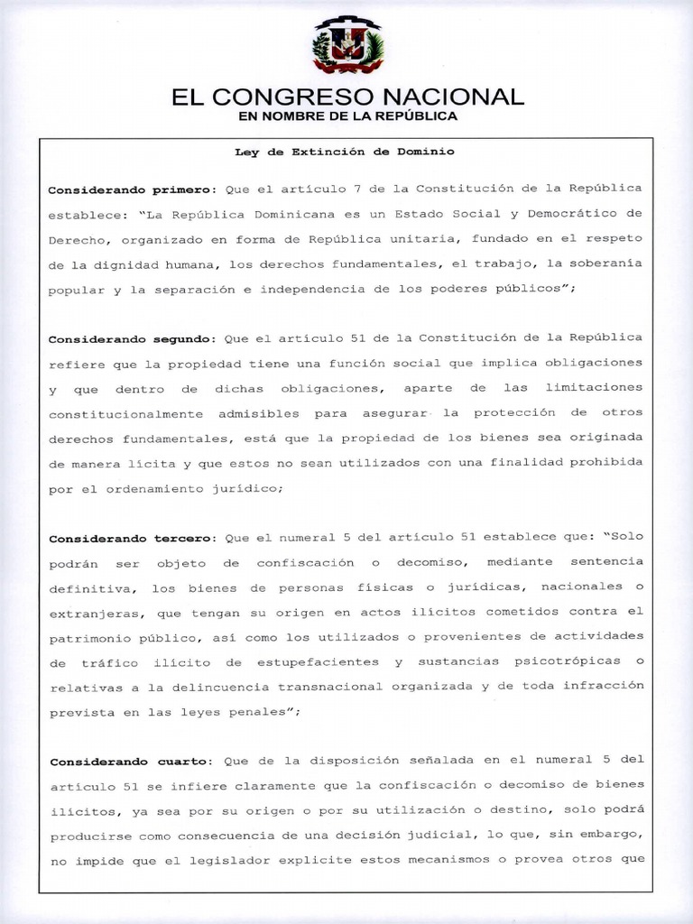 Ley de Extinción de Dominio RD | PDF | Propiedad | Mandato