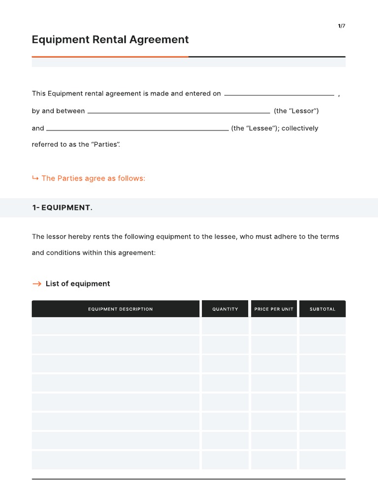 Equipment Rental Agreement Template Rentman | PDF