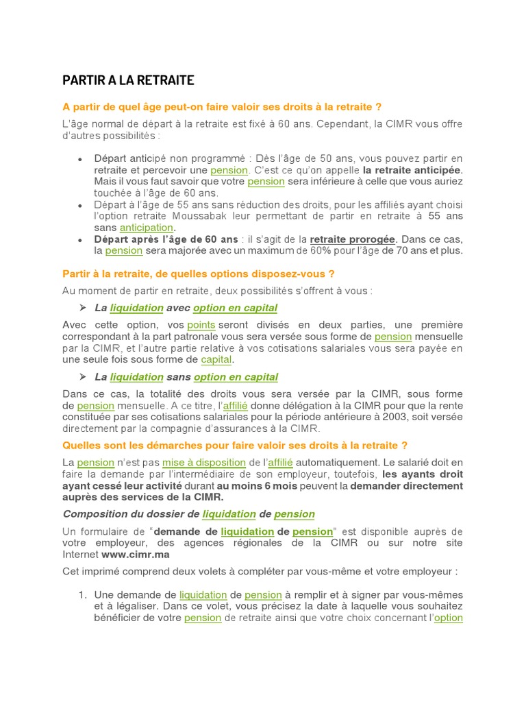 Options de départ à la retraite au Maroc | PDF | Retraite | Mariage