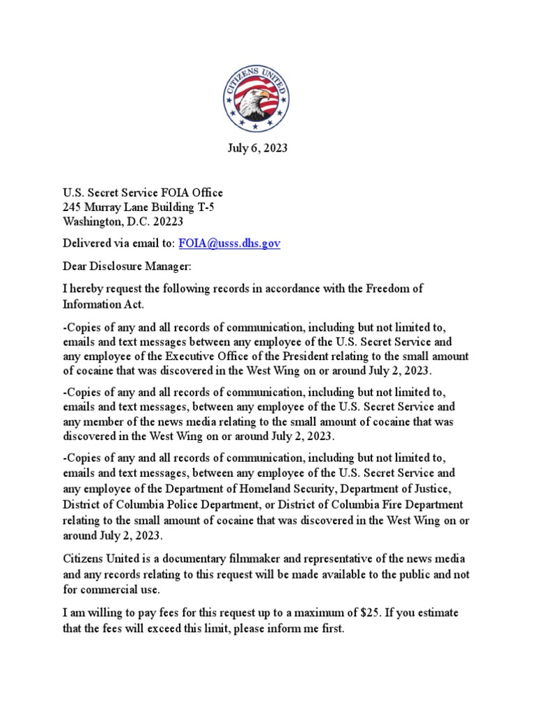FOIA Request on West Wing Cocaine Incident | PDF