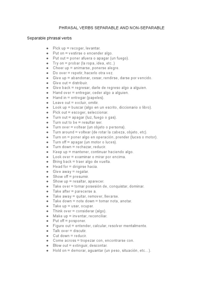 Lista de Phrasal Verbs: Separables e Inseparables | PDF