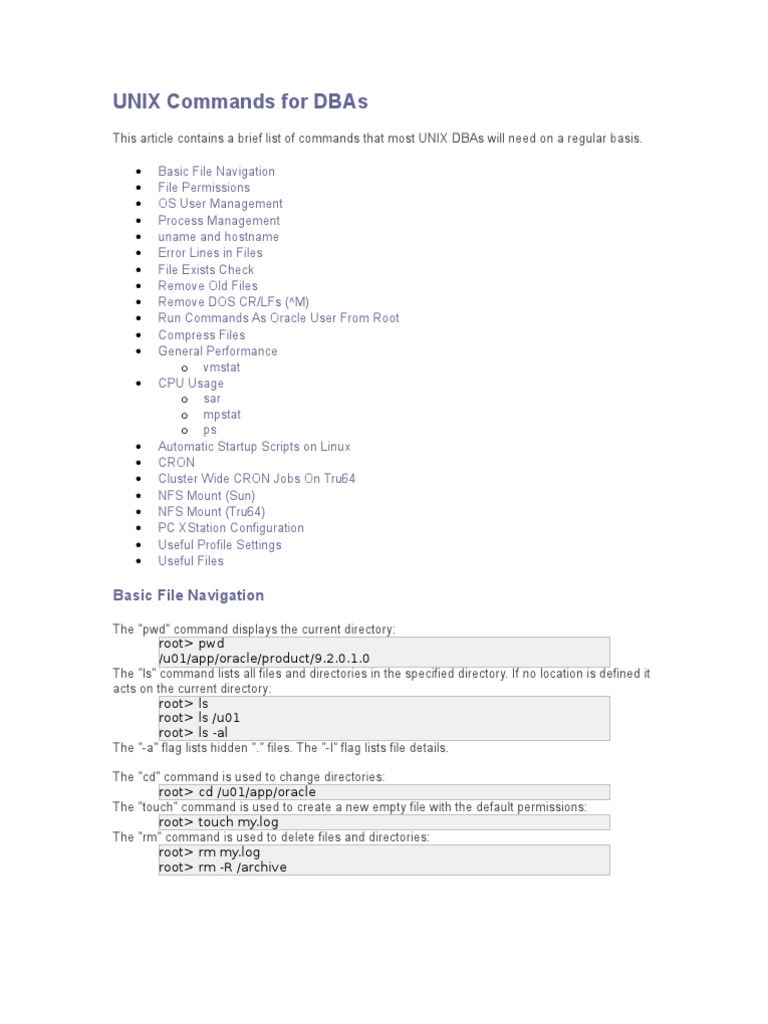 Unix Commands For DBAs | PDF | Command Line Interface | Computer File