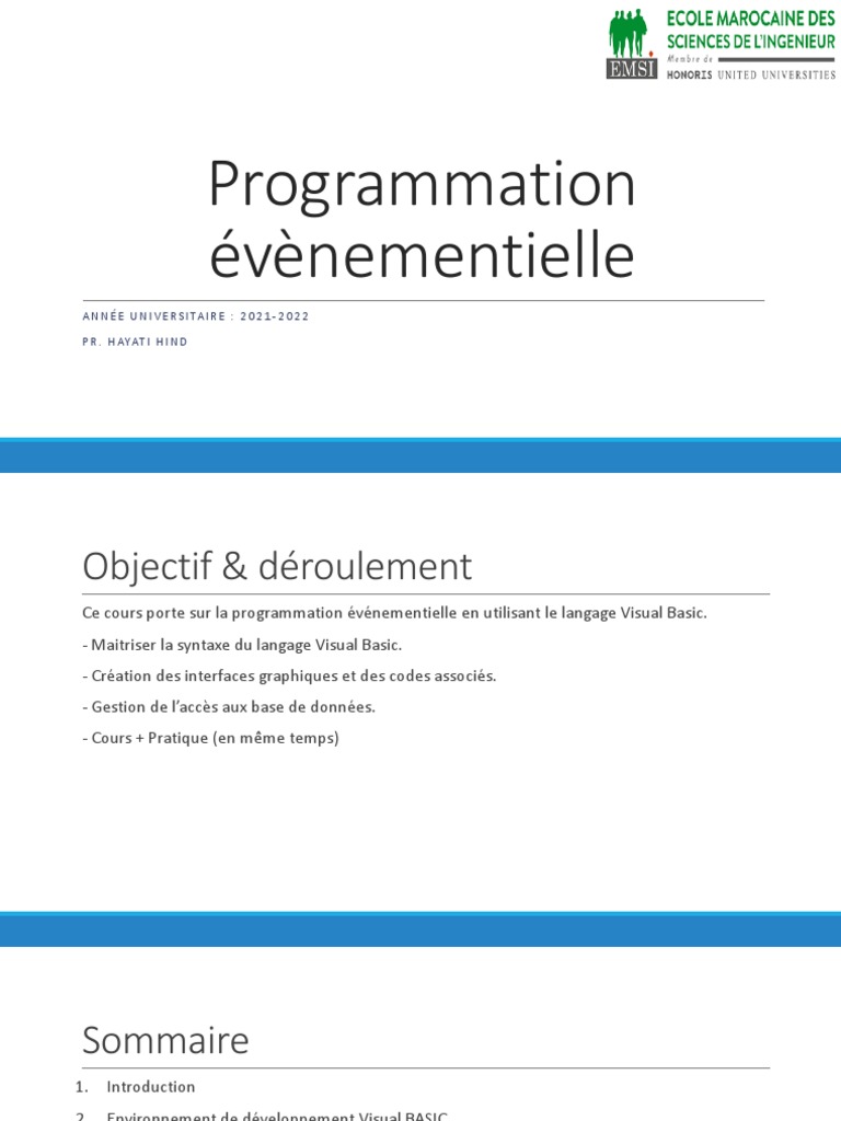Introduction à la programmation événementielle | PDF | Environnement de ...