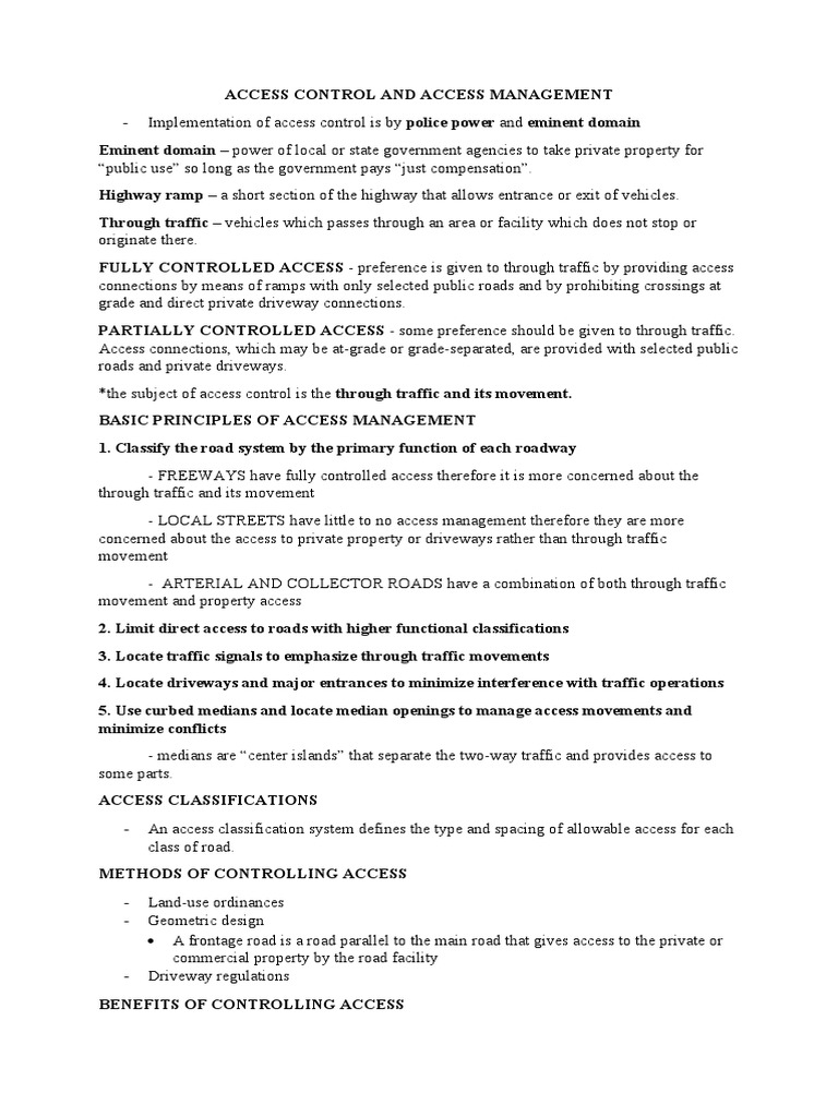 Access Control and Access Management PDF Traffic Controlled Access Highway