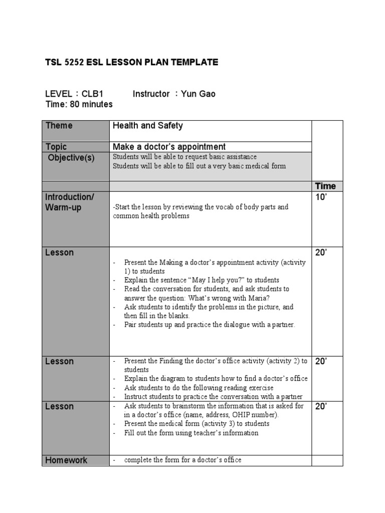 Doctor Appointment ESL Lesson Plan | PDF | Career & Growth | Science ...