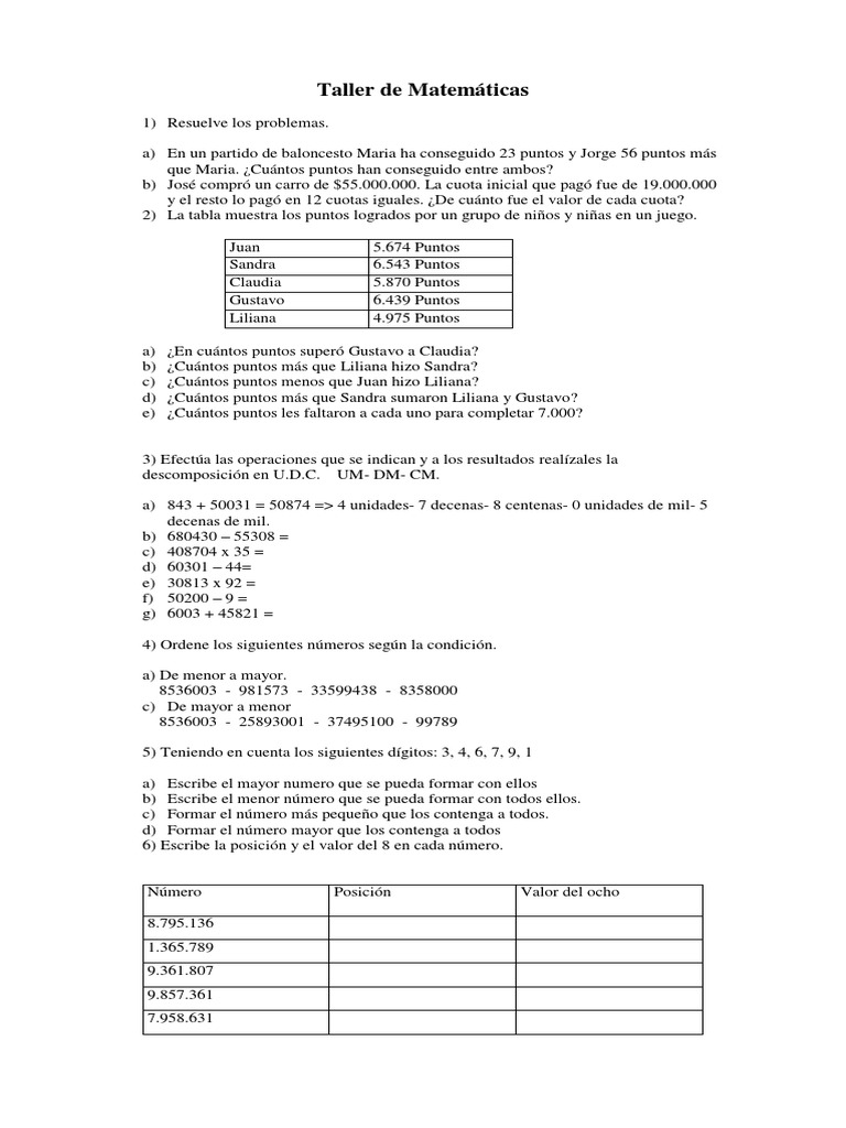 Taller de Problemas Matemáticos Básicos | PDF | Métodos y materiales de ...