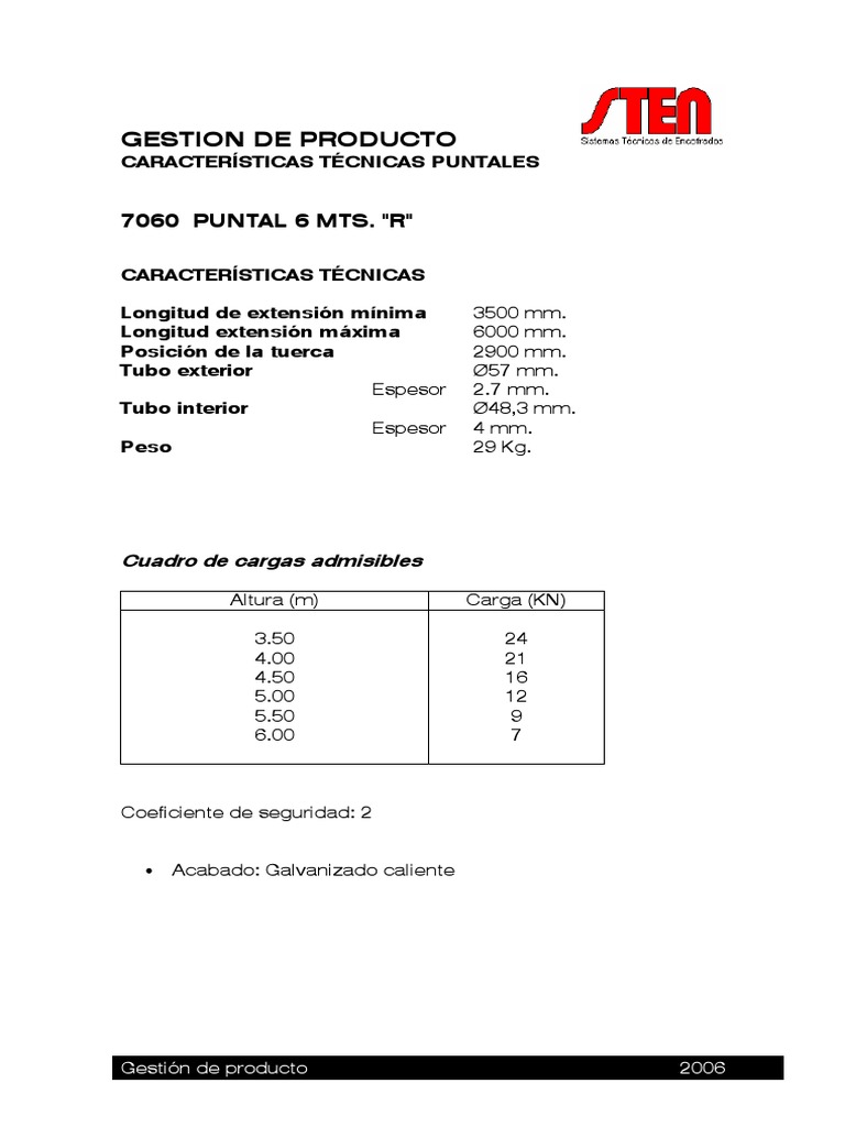 7060 - Ficha Tecnica - Puntal 6 MTS. R - 20060123 | PDF