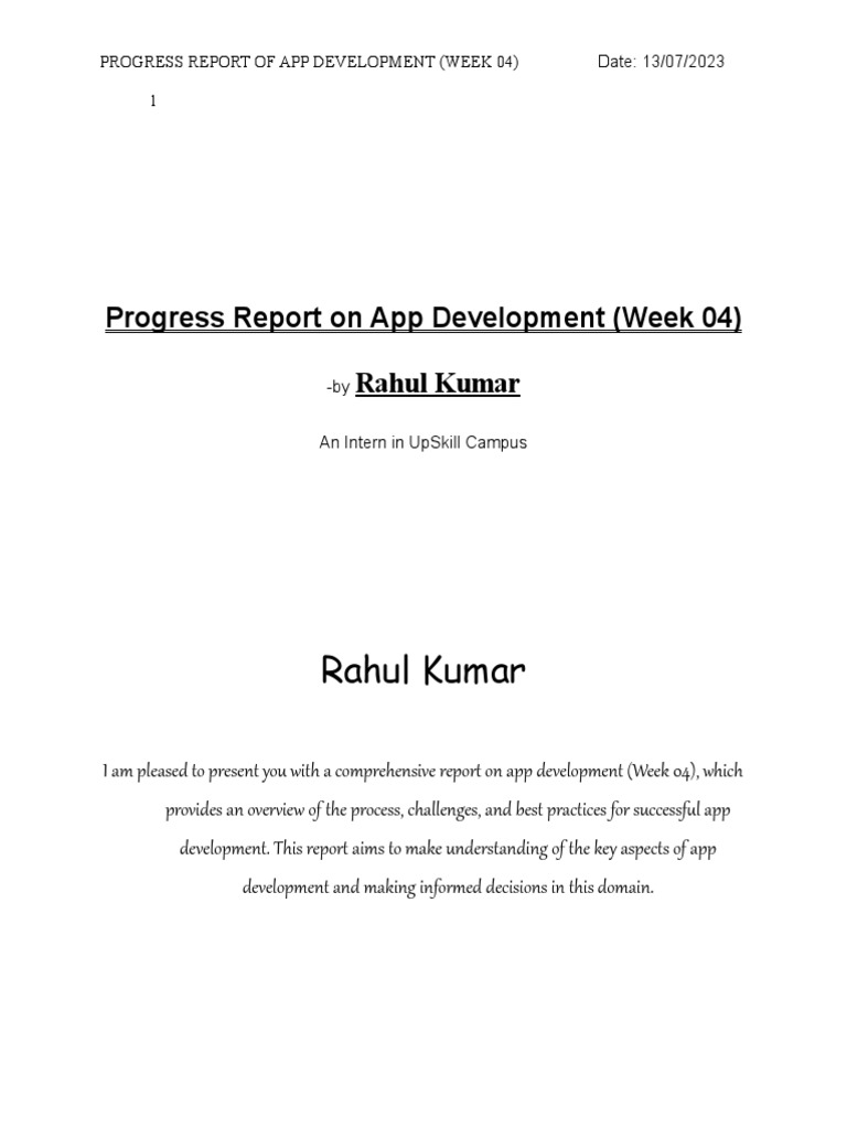 Week 4 progress report of app devlopment upskill campus download