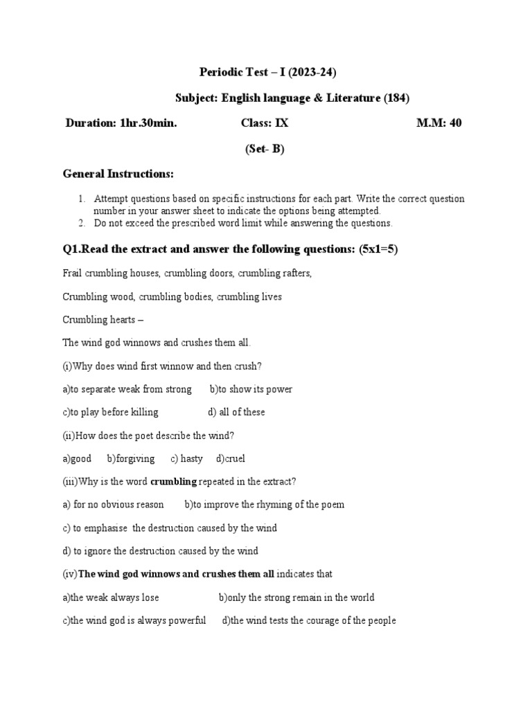 Class IX English Test Paper | PDF | Games & Activities | Language Arts ...