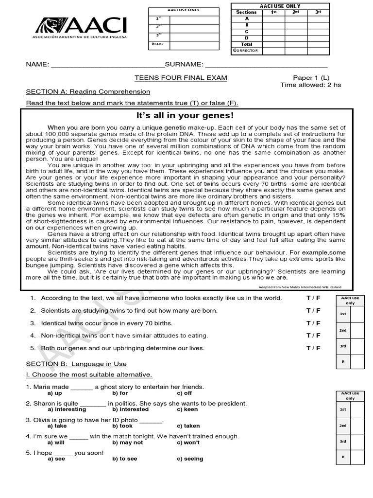 Teens 4 paper 1 pdf twin gene