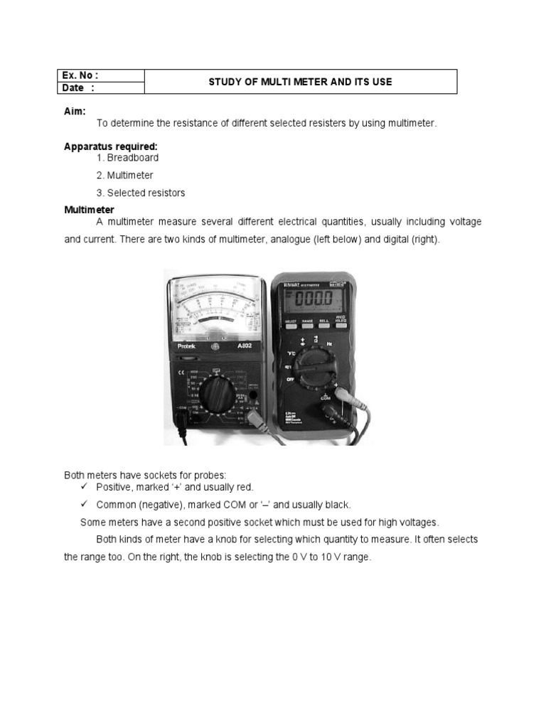 Experiment To Study The Use of MULTI METER | PDF | Resistor ...