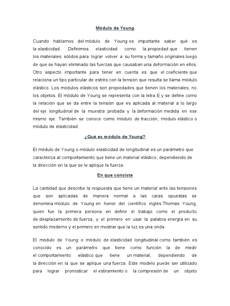Módulo de Young: Definición y Aplicaciones | PDF | El módulo de Young ...