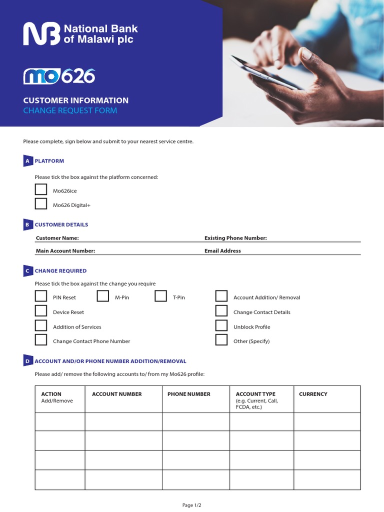 Mo626 Customer Change Request Form | PDF | Financial Services | Money