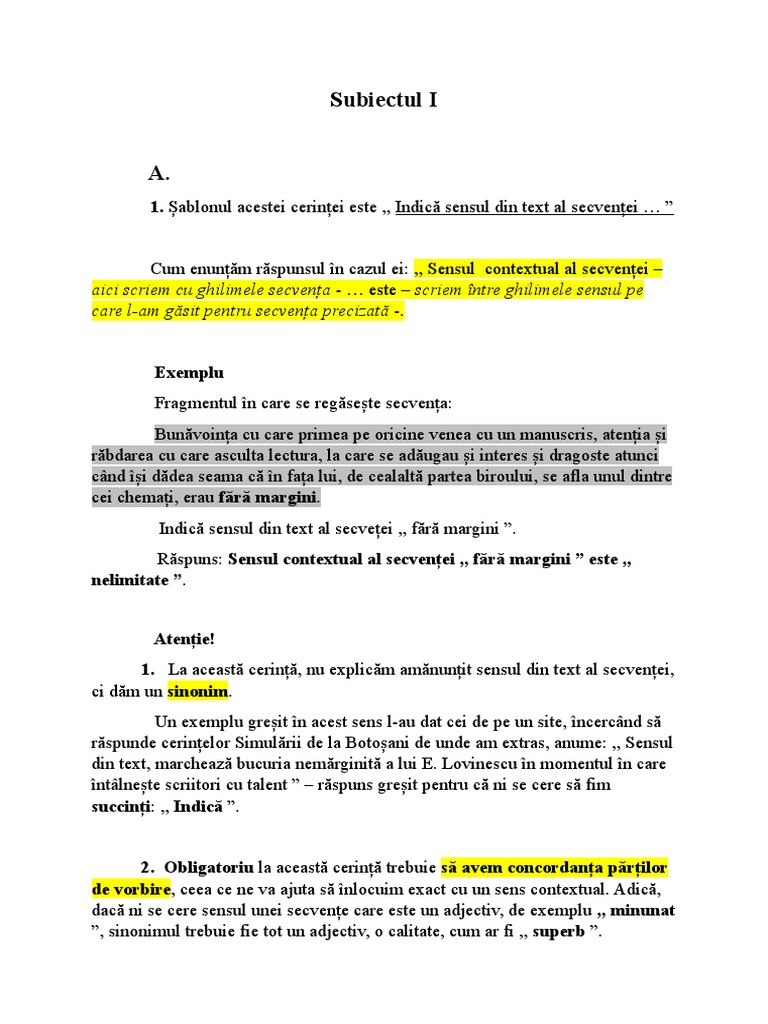 Subiectul I | PDF
