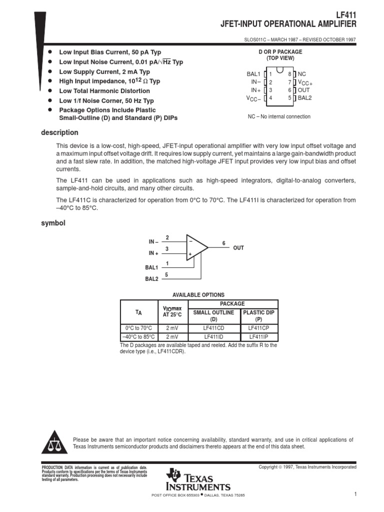 Datasheet4u (4) lf411 | PDF | Operational Amplifier | Amplifier