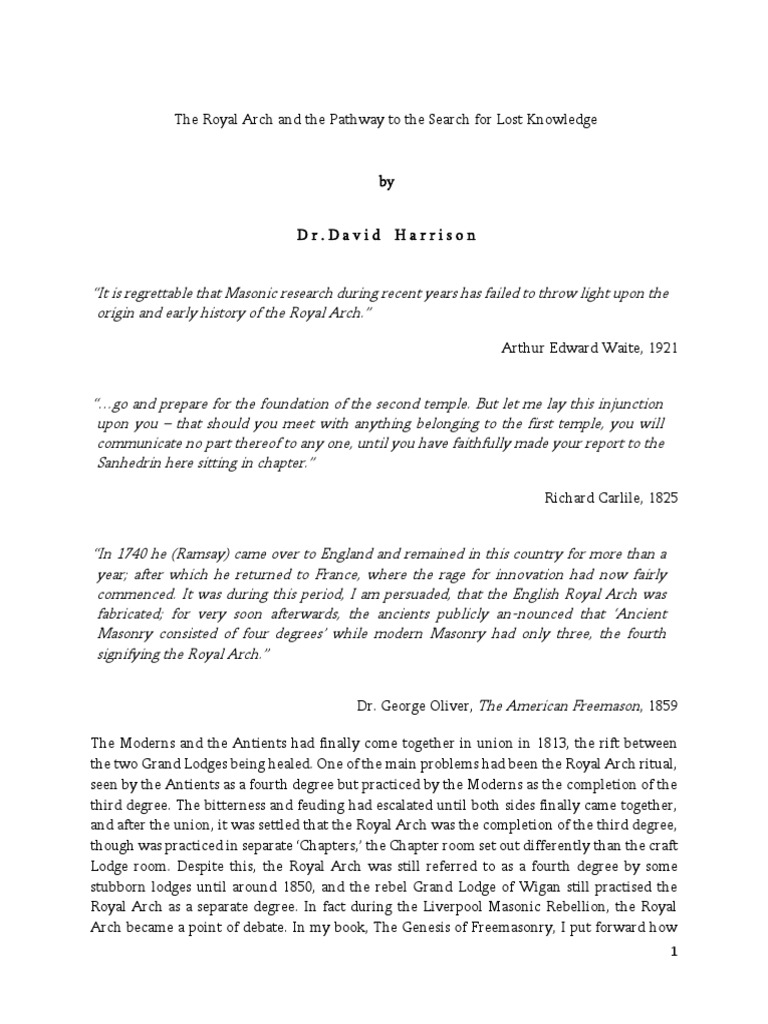 Royal Arch: Pathway to Lost Knowledge | PDF | Freemasonry | Masonic Lodge