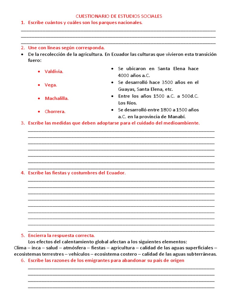 Cuestionario de Estudios Sociales | PDF | Entorno natural | Ciencias de ...