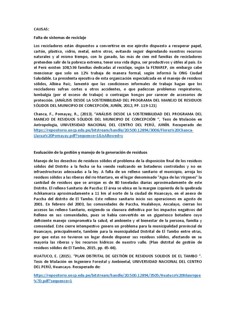 Problemas de gestión de residuos en Huancayo | PDF | Residuos | Reciclaje