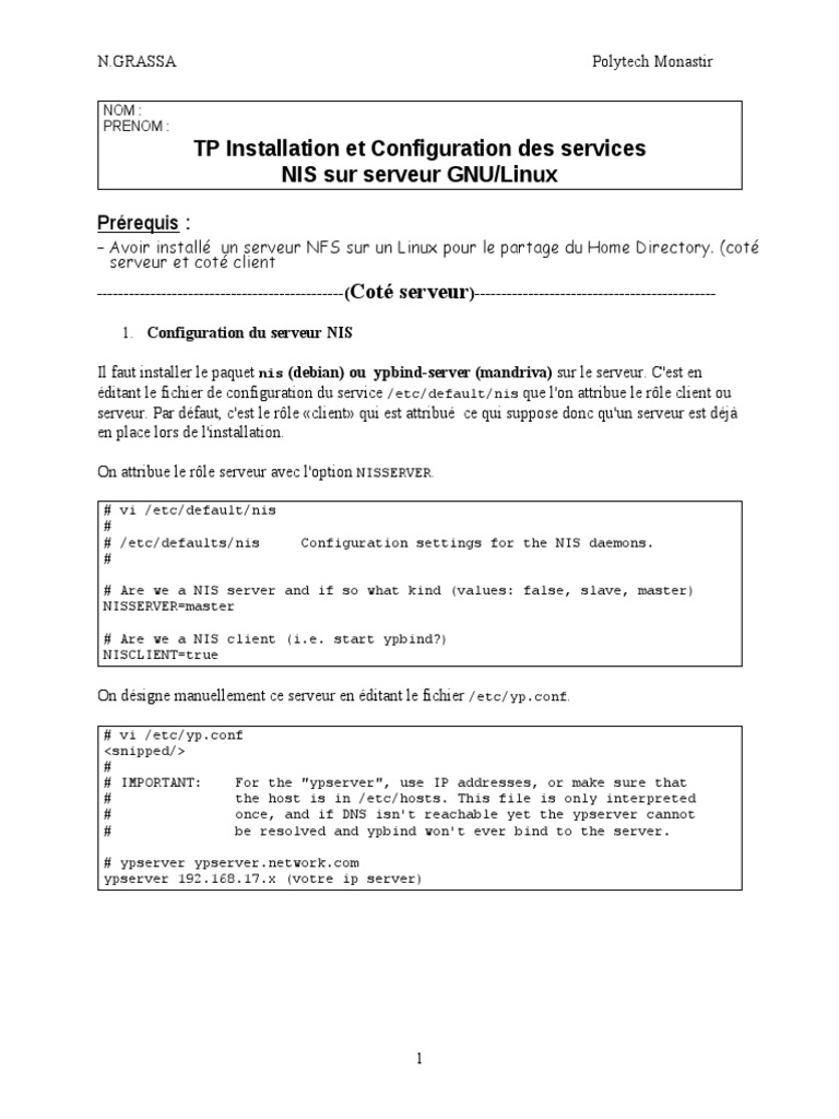 Configuration NIS et NFS sur Linux | PDF | Serveur (Informatique ...