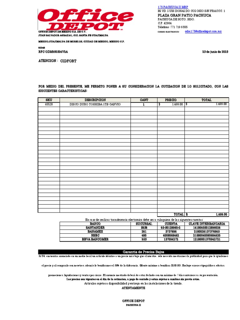 Cotizacion Office Depot PDF