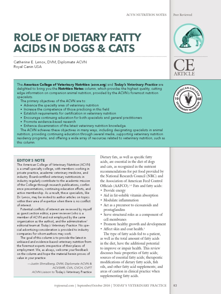 Dietary Fats for Dogs and Cats | PDF | Omega 3 Fatty Acid | Dietary ...