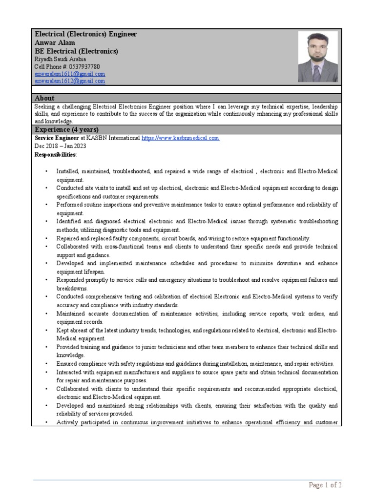 Electrical Electronics Engineer Resume | PDF | Reliability Engineering ...