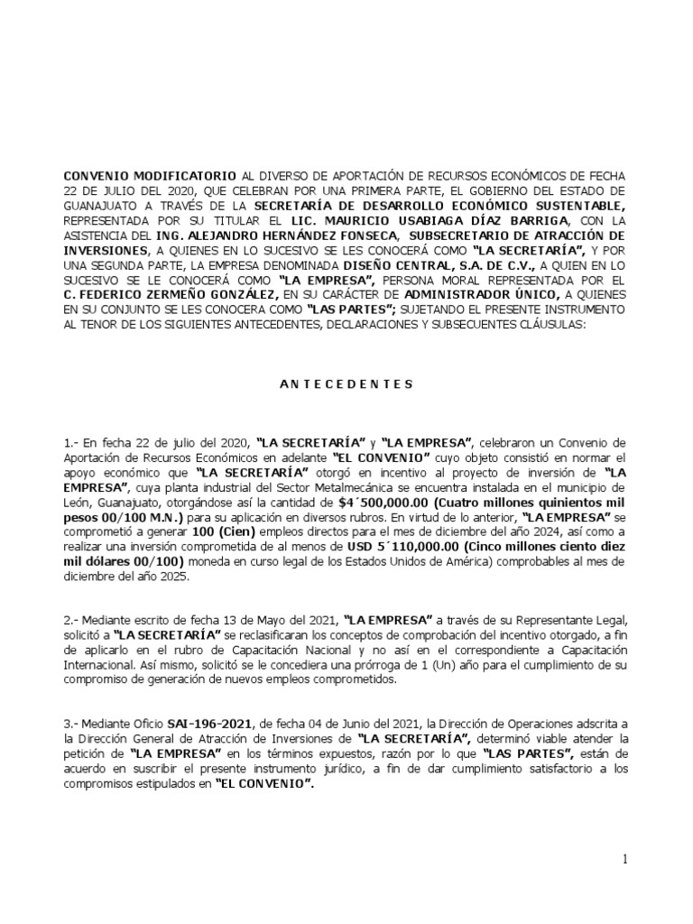 CONV MODIF Diseno Central SA DE CV 2021 08062021 | PDF | Business