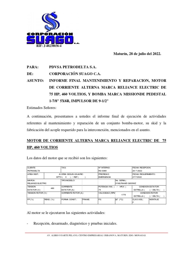 Informe Final Motor-Bomba Mission | PDF | Cantidades fisicas | Física ...