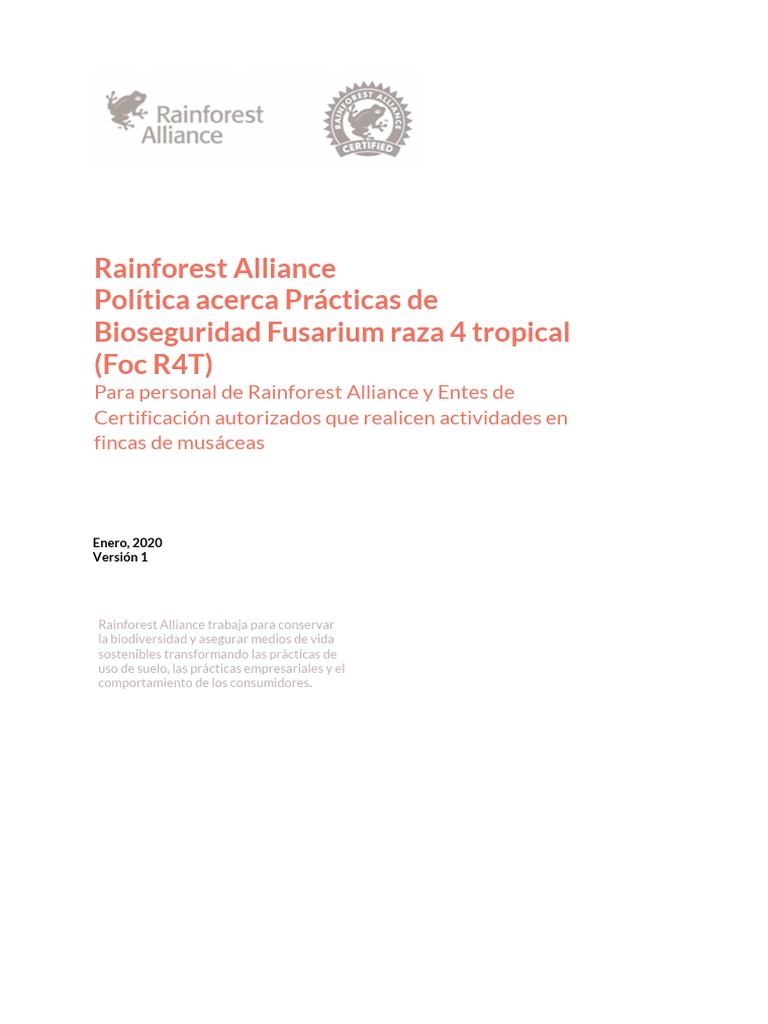 95 Prácticas de Bioseguridad Fusarium Raza 4 Tropical Foc R4T SP | PDF ...