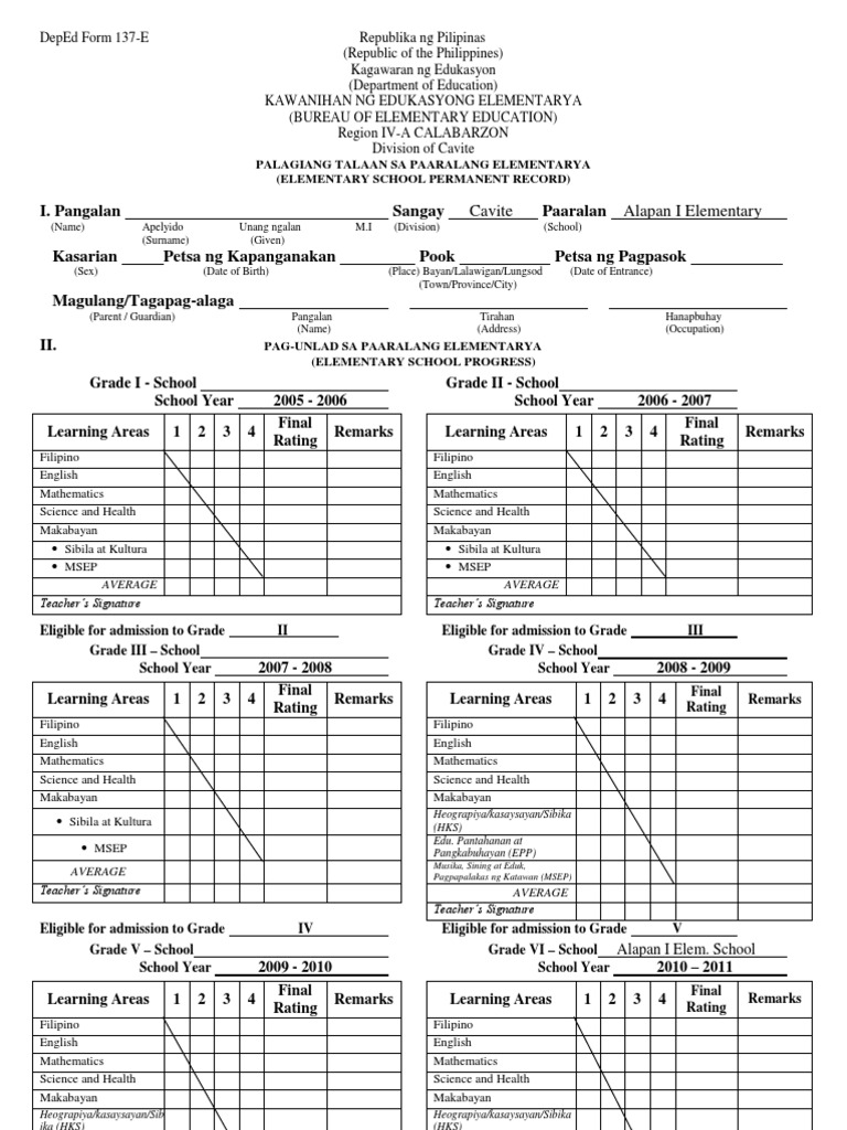 DepEd Form 137 BLANK | Philippines | Schools