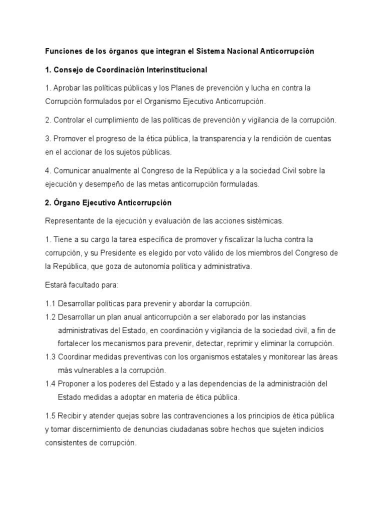 Funciones del Sistema Nacional Anticorrupción | PDF | Corrupción ...