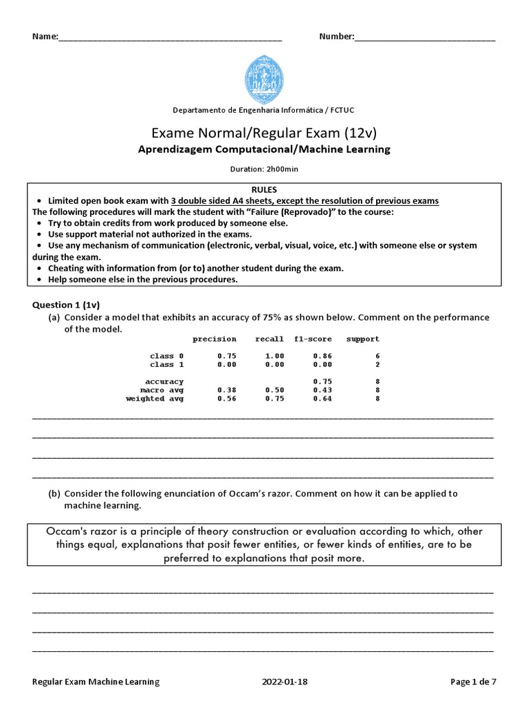 Regular Exam on Machine Learning Concepts | PDF | Artificial Neural ...