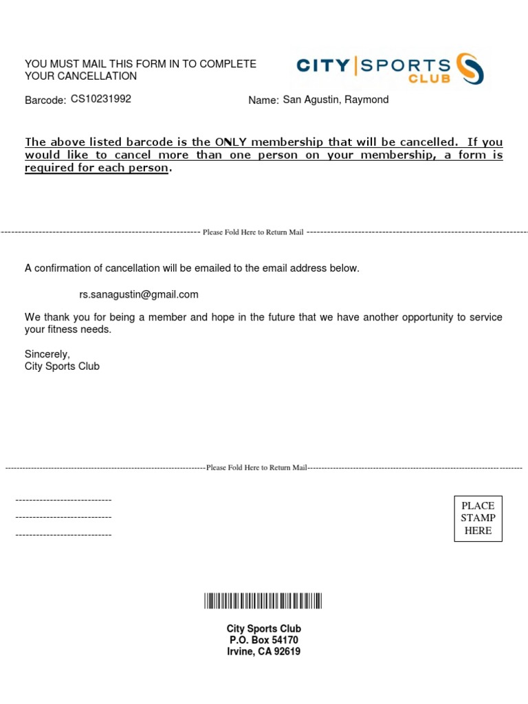 City Sport Cancellation Form PDF
