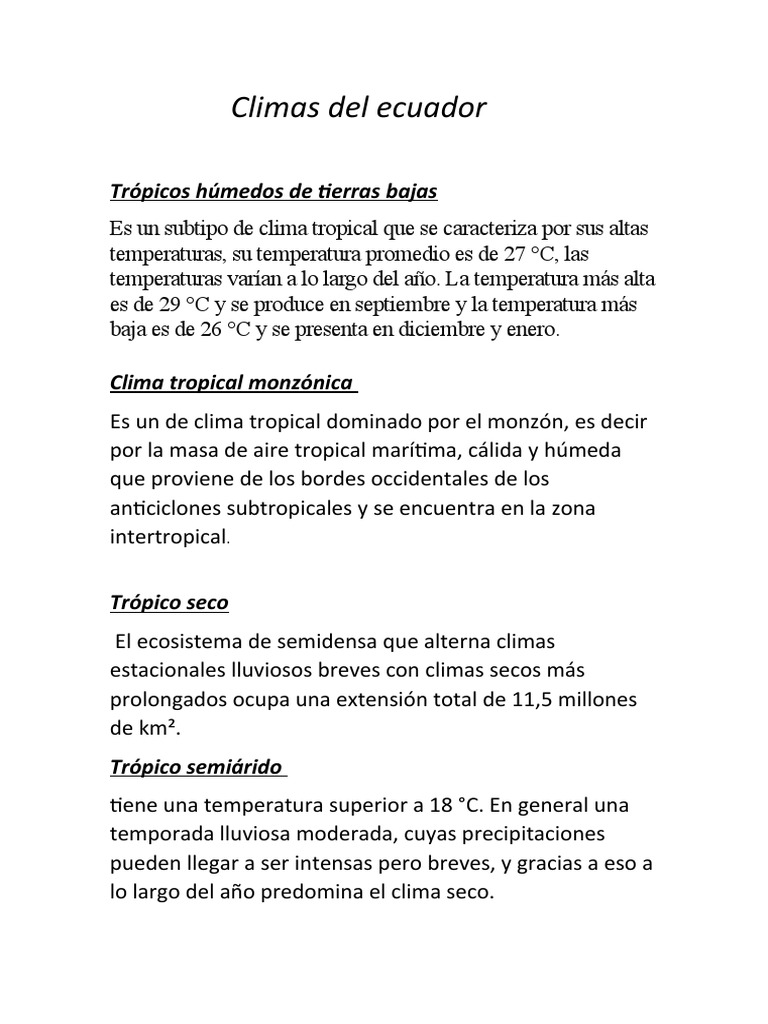 Climas del Ecuador: Tipos y Características | PDF | Clima | Zona tropical