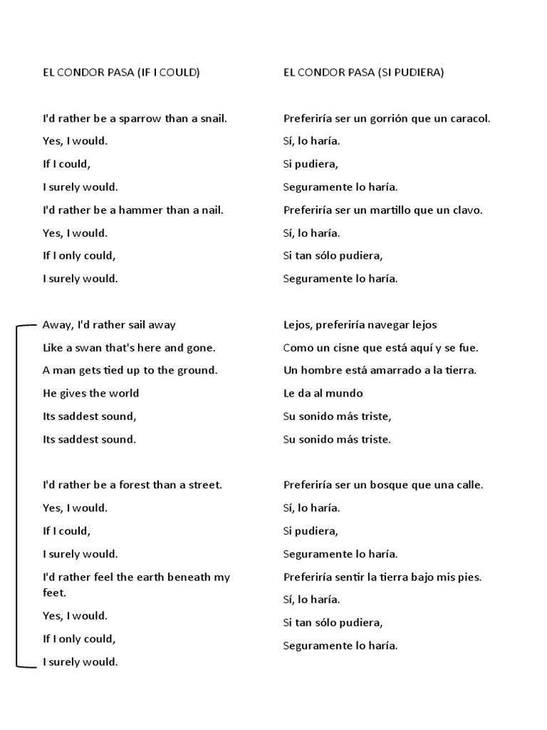 El Condor Pasa en Ingles PDF
