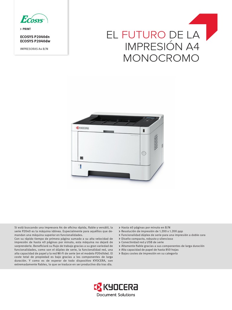 Impresora A4 Kyocera ECOSYS P2040 | PDF | Impresora (Computación) | USB