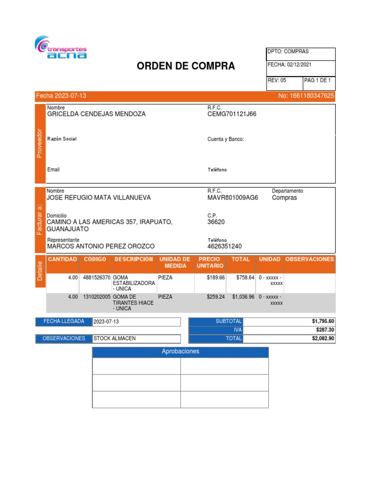 Orden de Compra: Gomas y Detalles 2023 | PDF