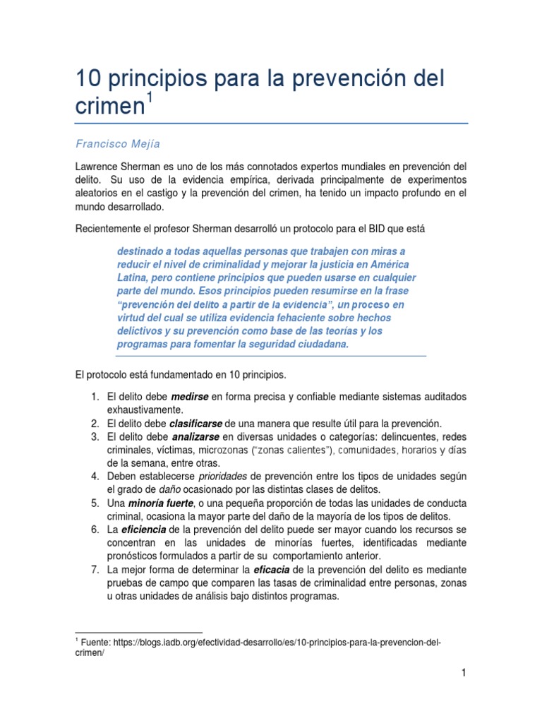 Semana 1 Los 10 Principios Sobre La Prevencion Del Delito | PDF ...