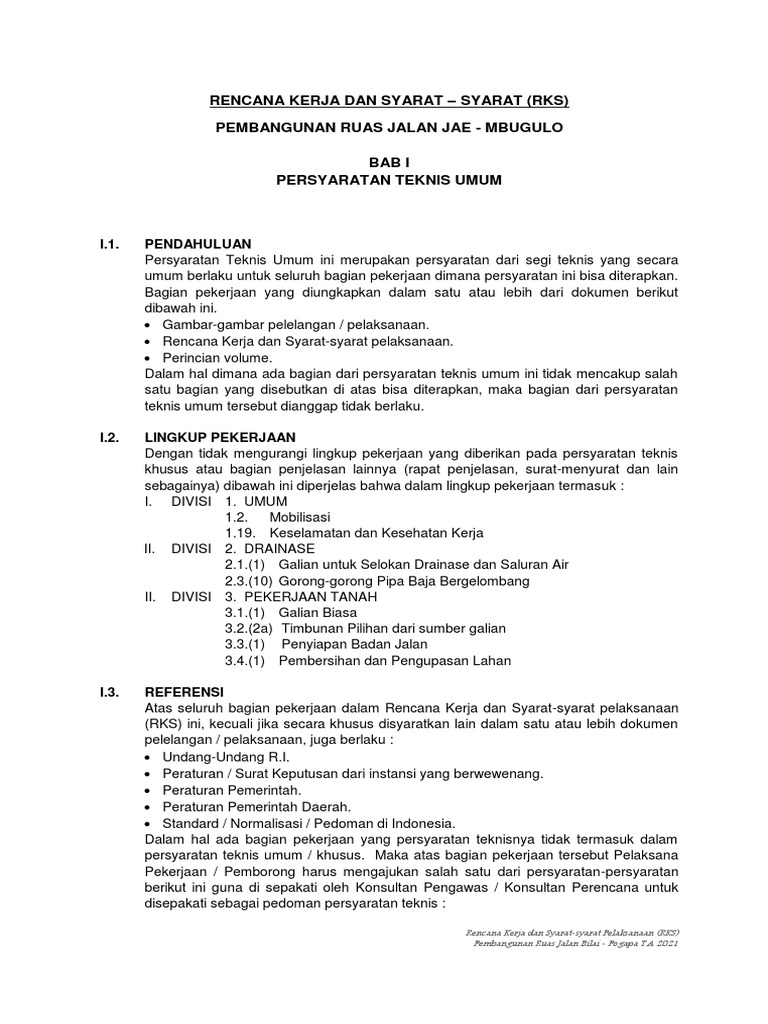 RKS Pembangunan Jalan Bilai-Pogapa 2021 | PDF