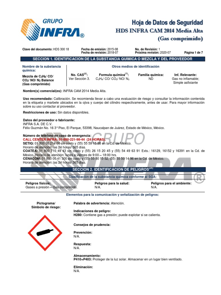 HDS Nitrogeno Infra | PDF | Oxígeno | Dióxido de carbono