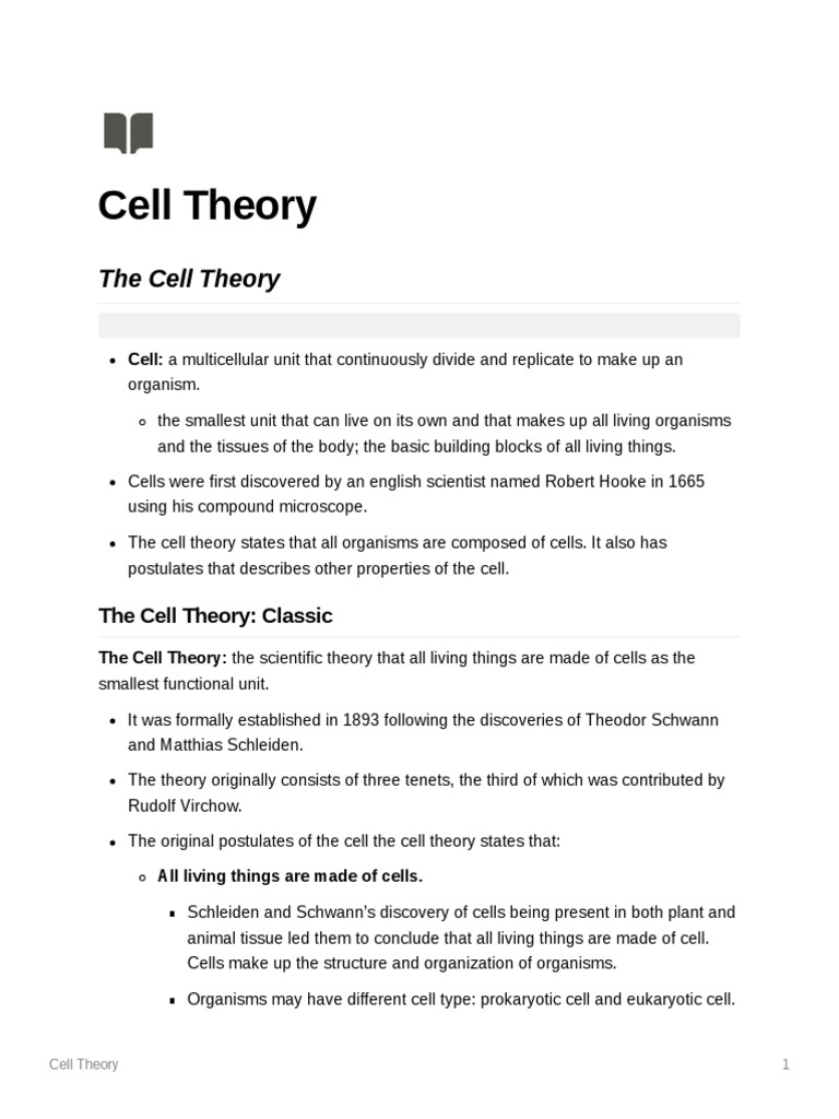 Cell Theory Notes PDF Cell (Biology) Organisms