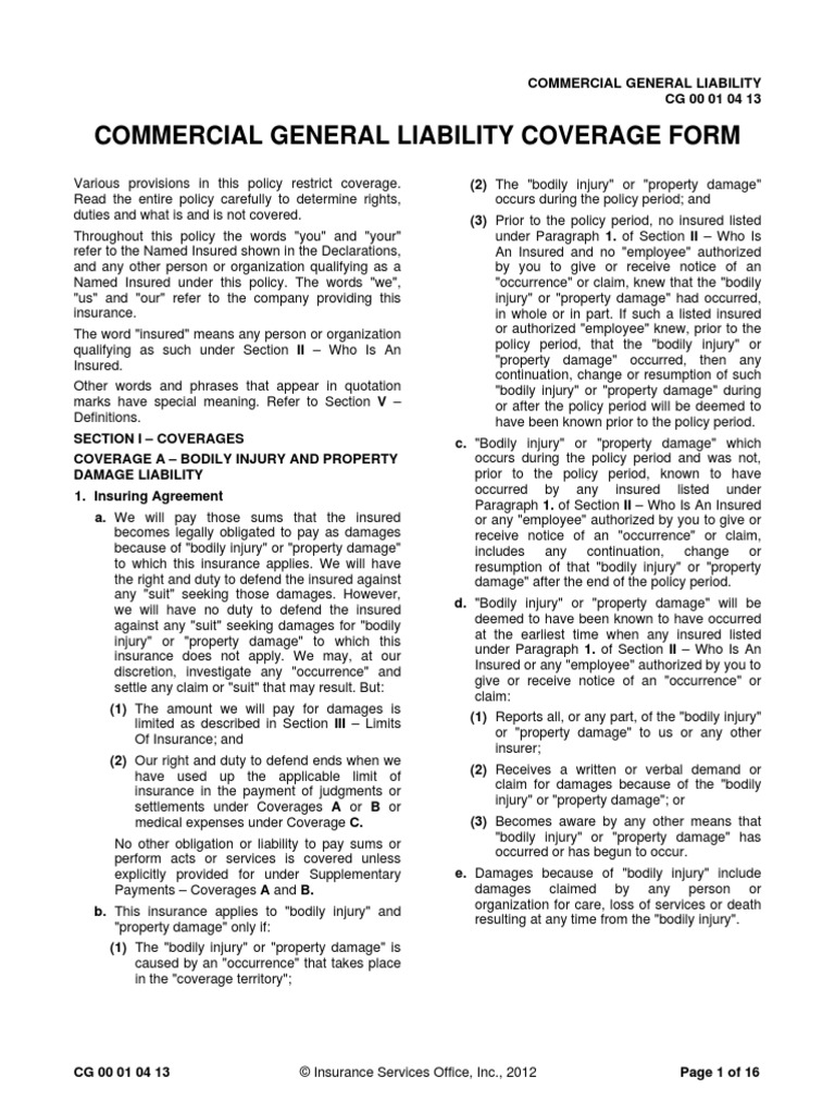 Cg 00 01 04 13 sample pdf liability insurance insurance