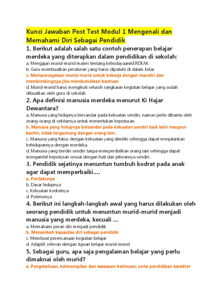 Kunci Jawaban Post Test Modul 1 Pendidik | PDF