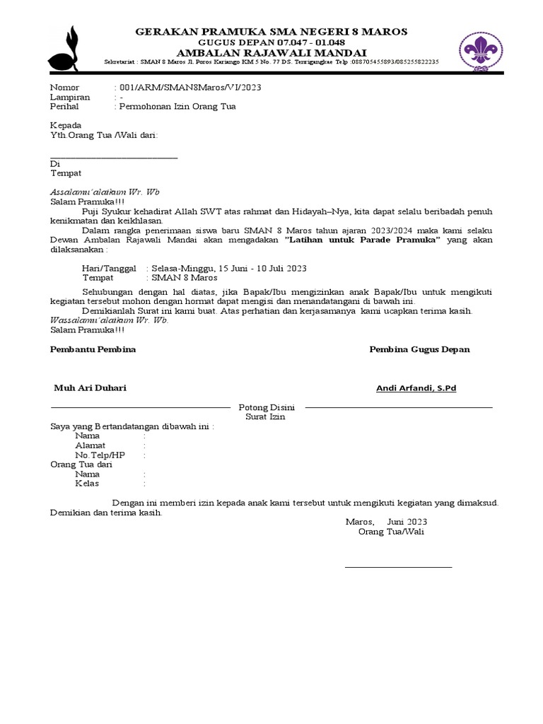 Surat Izin Orang Tua | PDF