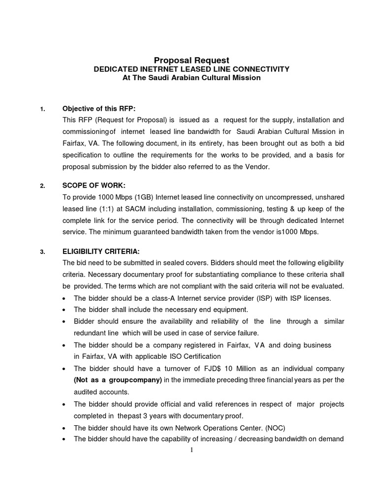1GB Internet Leased Line Proposal | PDF | Request For Proposal | Internet