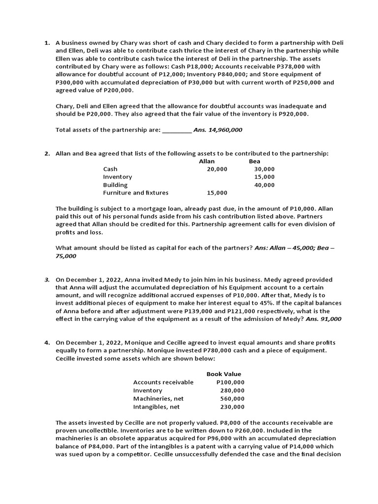 Partnership Contributions and Adjustments | PDF | Book Value | Partnership