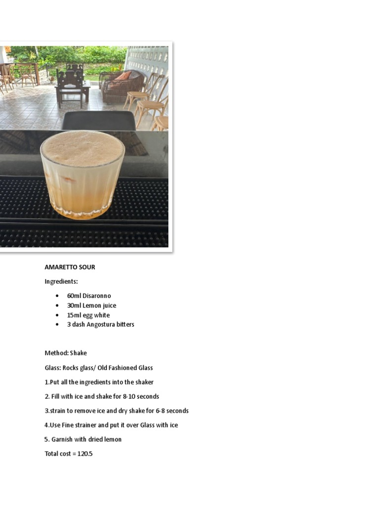 Cocktail Ingredients and Total Cost PDF Distilled Drinks Bartending