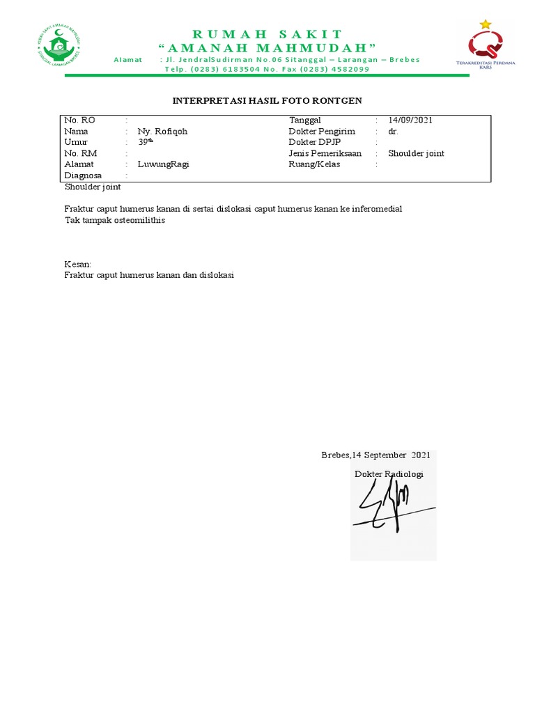 Hasil Rontgen Bahu dan Dislokasi | PDF