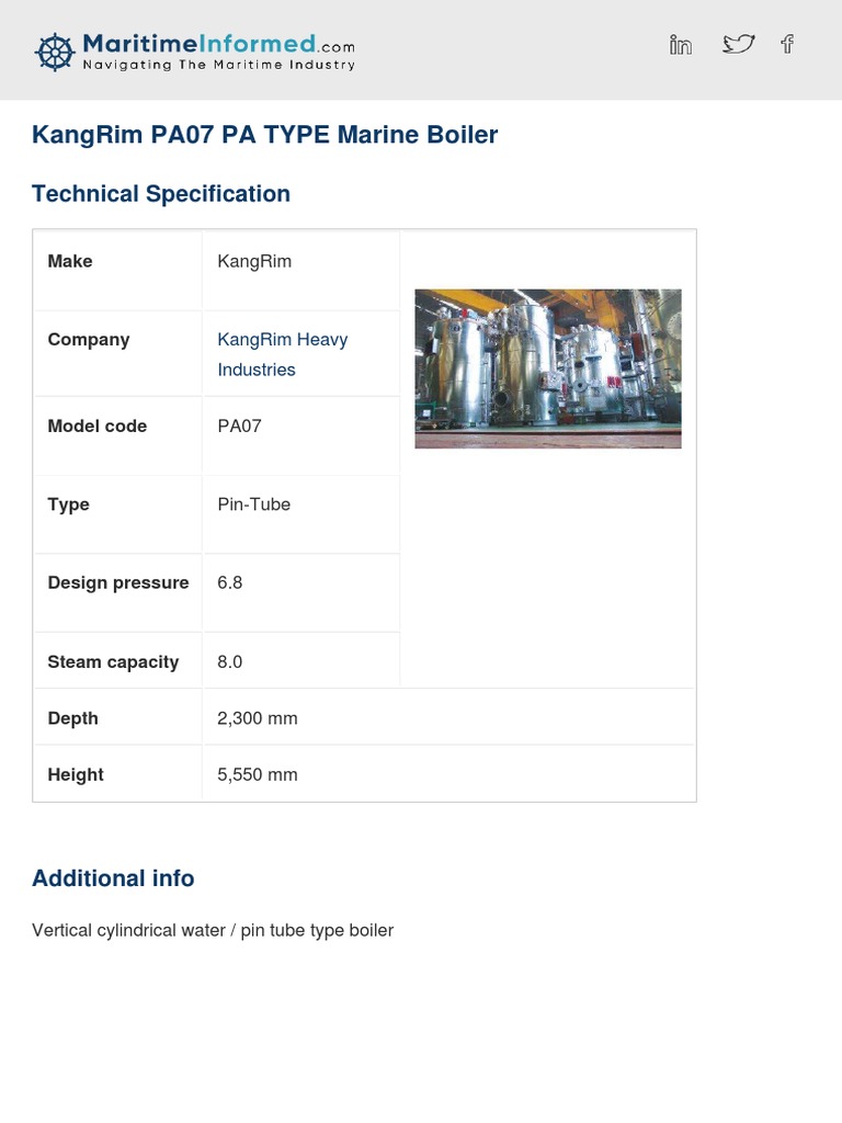 KangRim PA07 Marine Boiler Specs | PDF