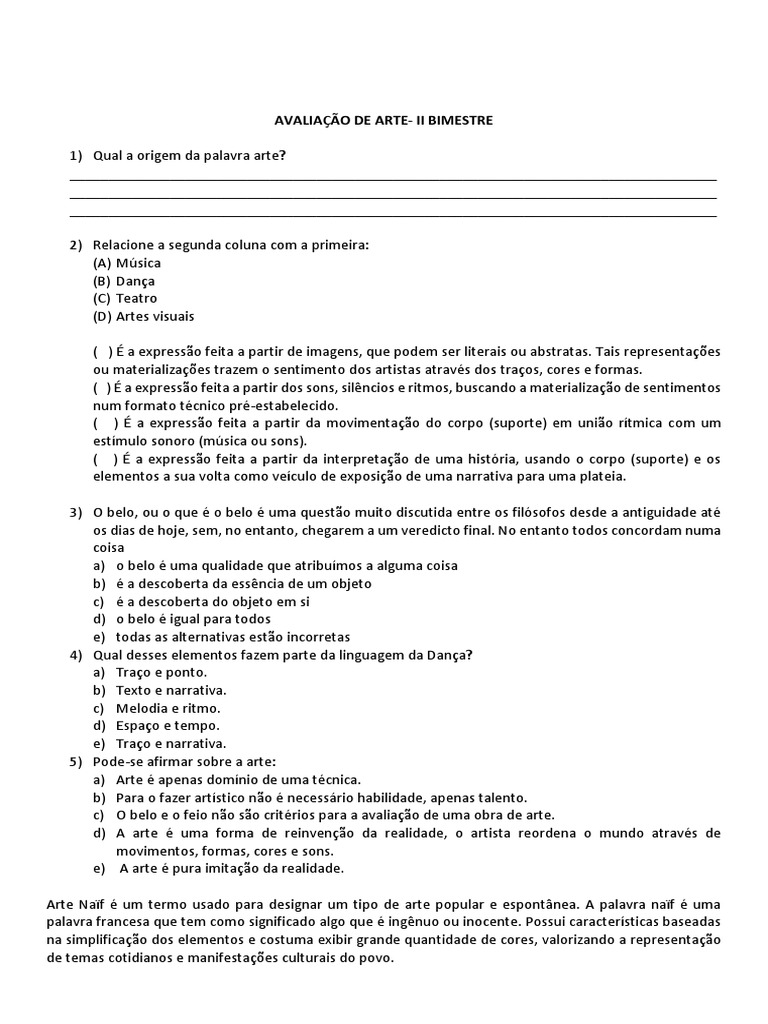 Avaliação de Arte | PDF | Estética | As artes